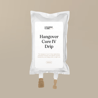 Hangover Cure IV Drip bag, replenishing nutrients and relieving nausea, headaches, and fatigue after partying.