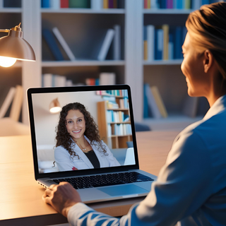 Woman engaging in an online wellness coaching session with a Nurse Practitioner.